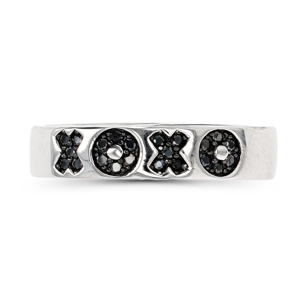 Sterling Silver Rhodium & Black Black Spinel "Xoxo" Polished  Plain Band Ring