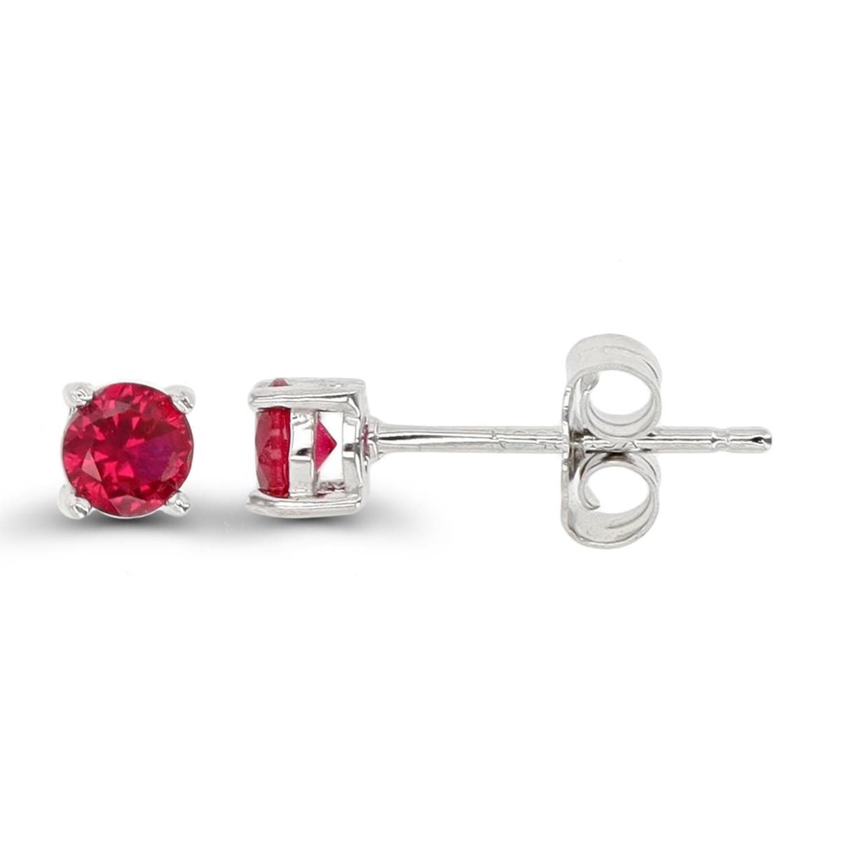 Sterling Silver Rhodium 4.00mm Round Cut #8 Ruby  Solitaire Stud Earring