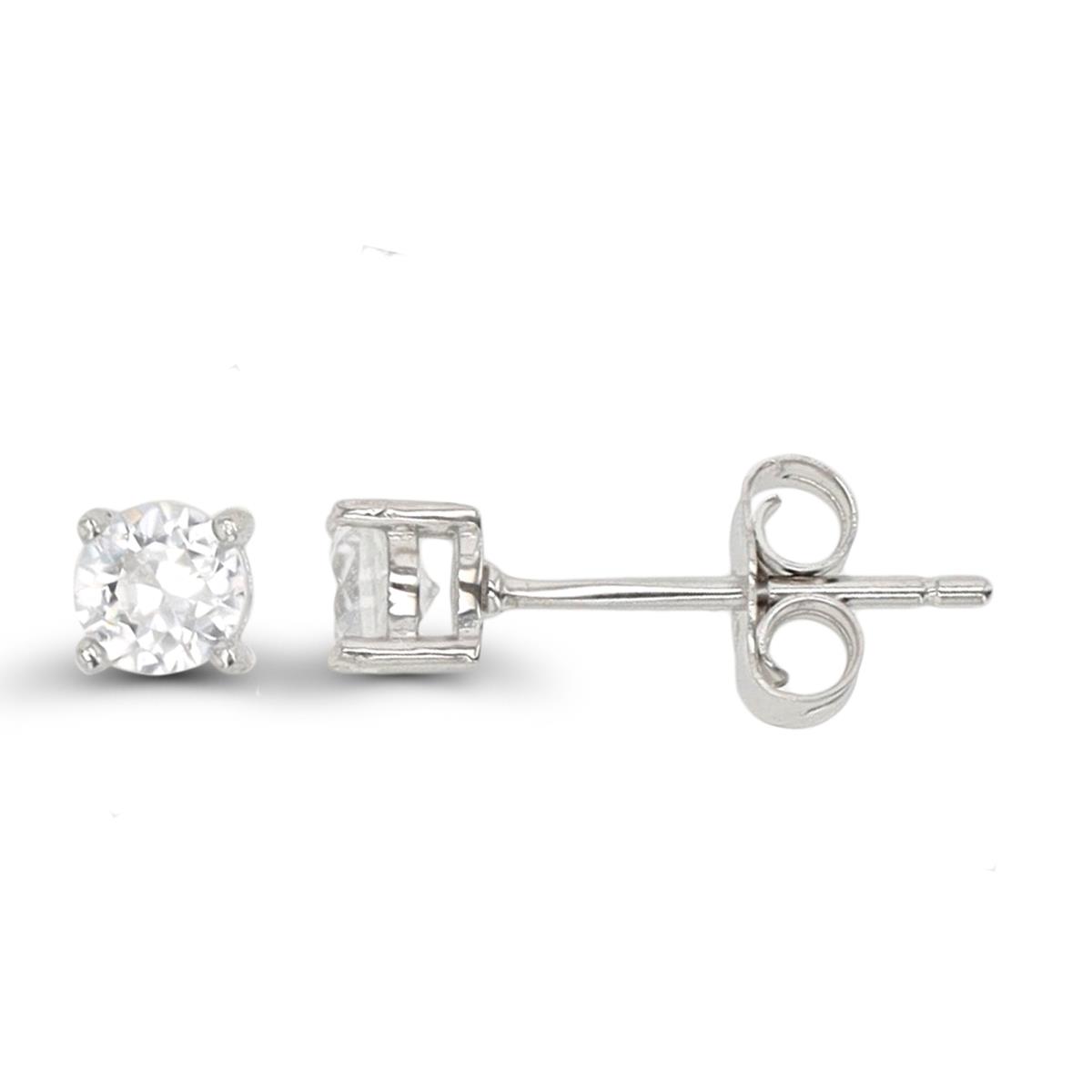 Sterling Silver Rhodium 4.00mm Round Cut Created White Sapphire Solitaire Stud Earring