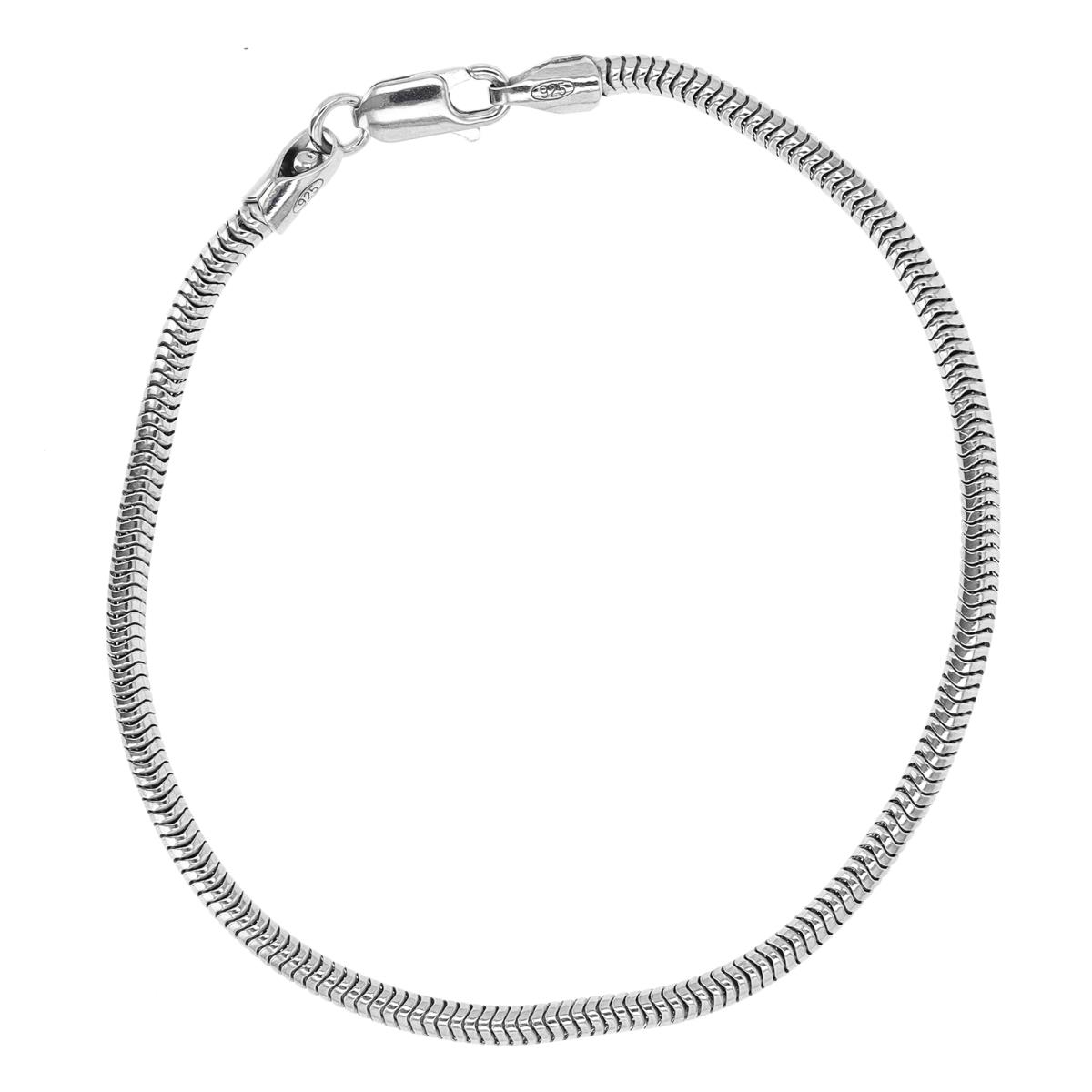 Sterling Silver Platinum Plating 2.85mm Snake 8" Chain Bracelet