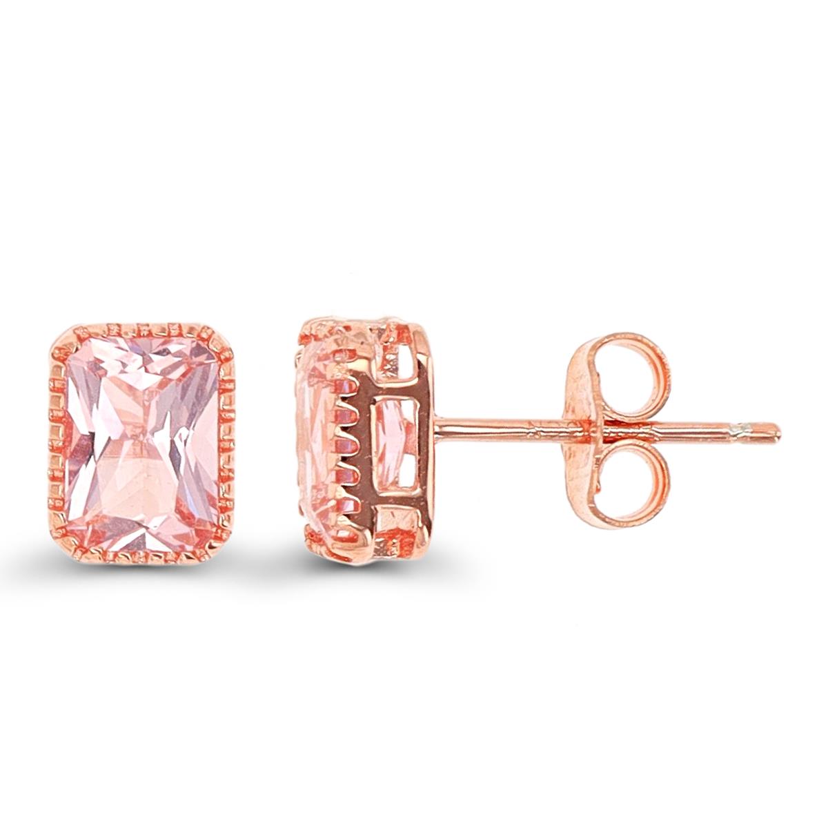 Sterling Silver Rose 7x5mm Morganite Solitaire Stud Earring