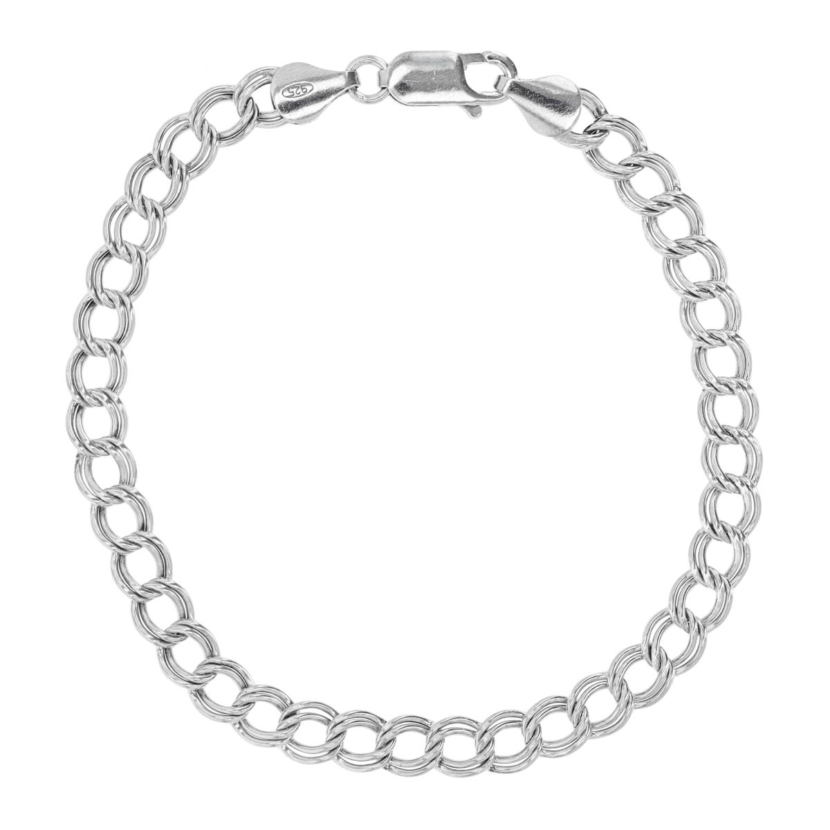 Sterling Silver Platinum Plating 6mm Double Link 8" Chain Bracelet