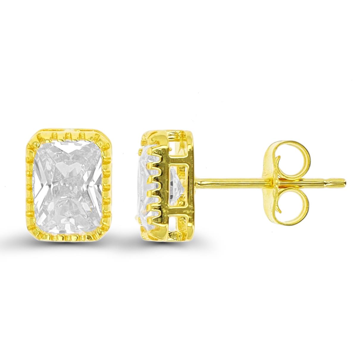Sterling Silver Yellow 1 Micron 7x5mm White CZ Solitaire Stud Earring