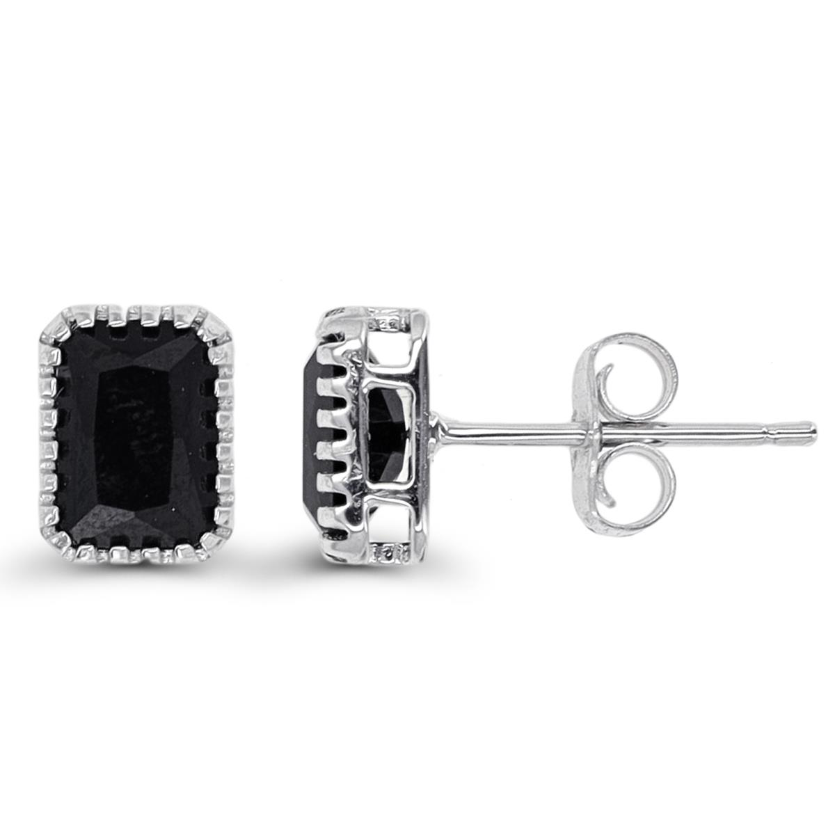 Sterling Silver Rhodium 7x5mm Black Spinel Solitaire Stud Earring