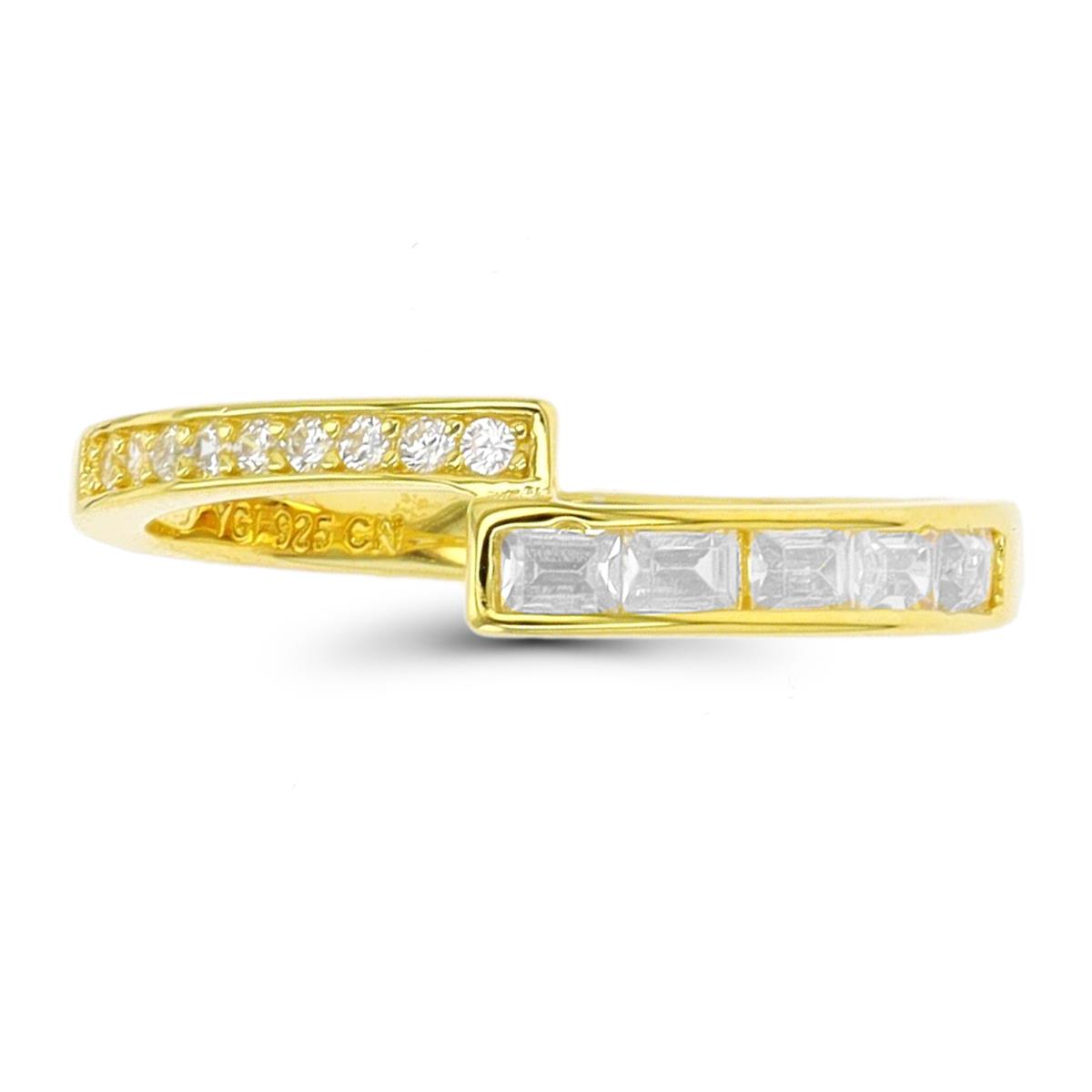 Sterling Silver Yellow 1 Micron Straight Baguette White CZ Overlapped Fashion Ring