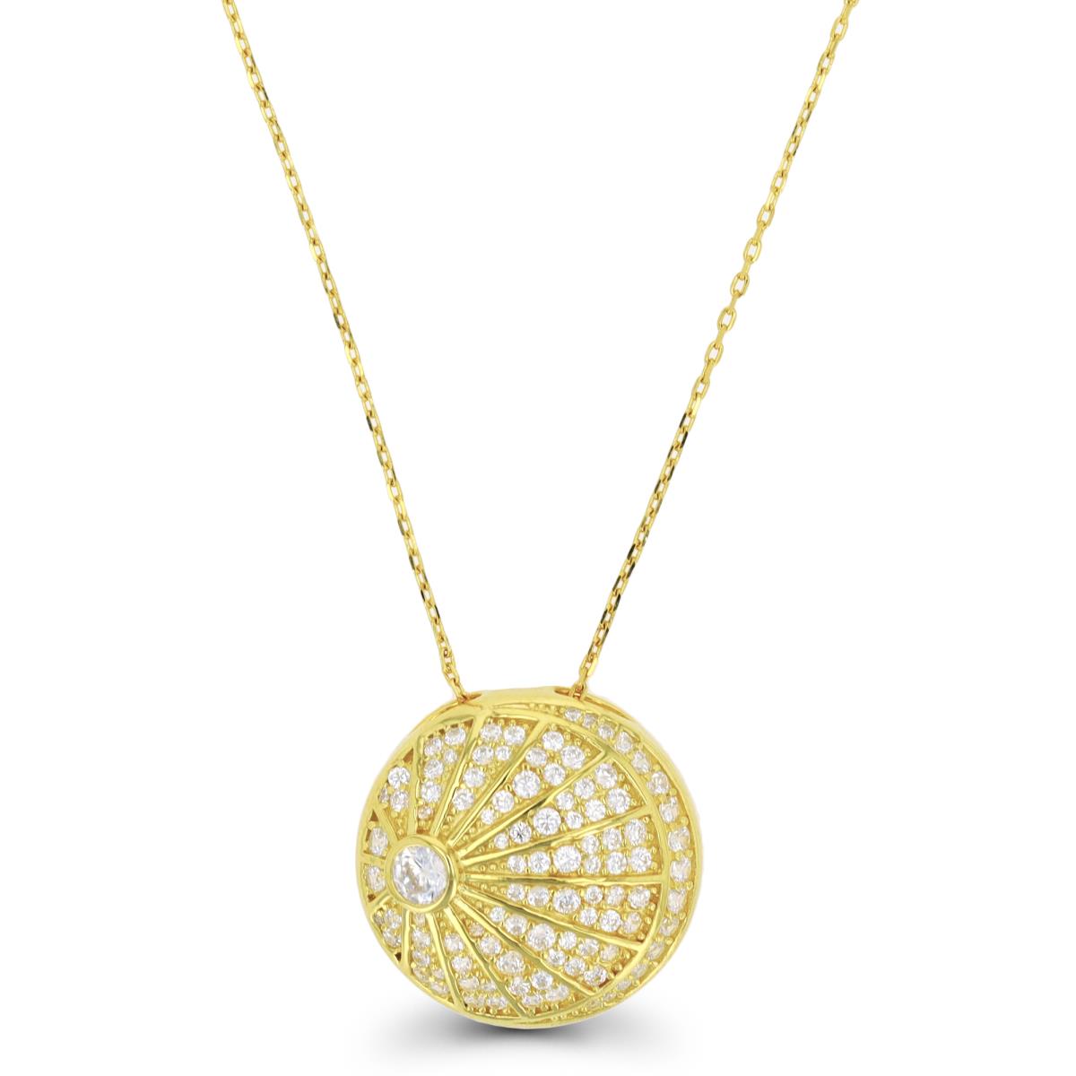 Sterling Silver Yellow 1 Micron  White CZ Round Shell 18"+2" Necklace