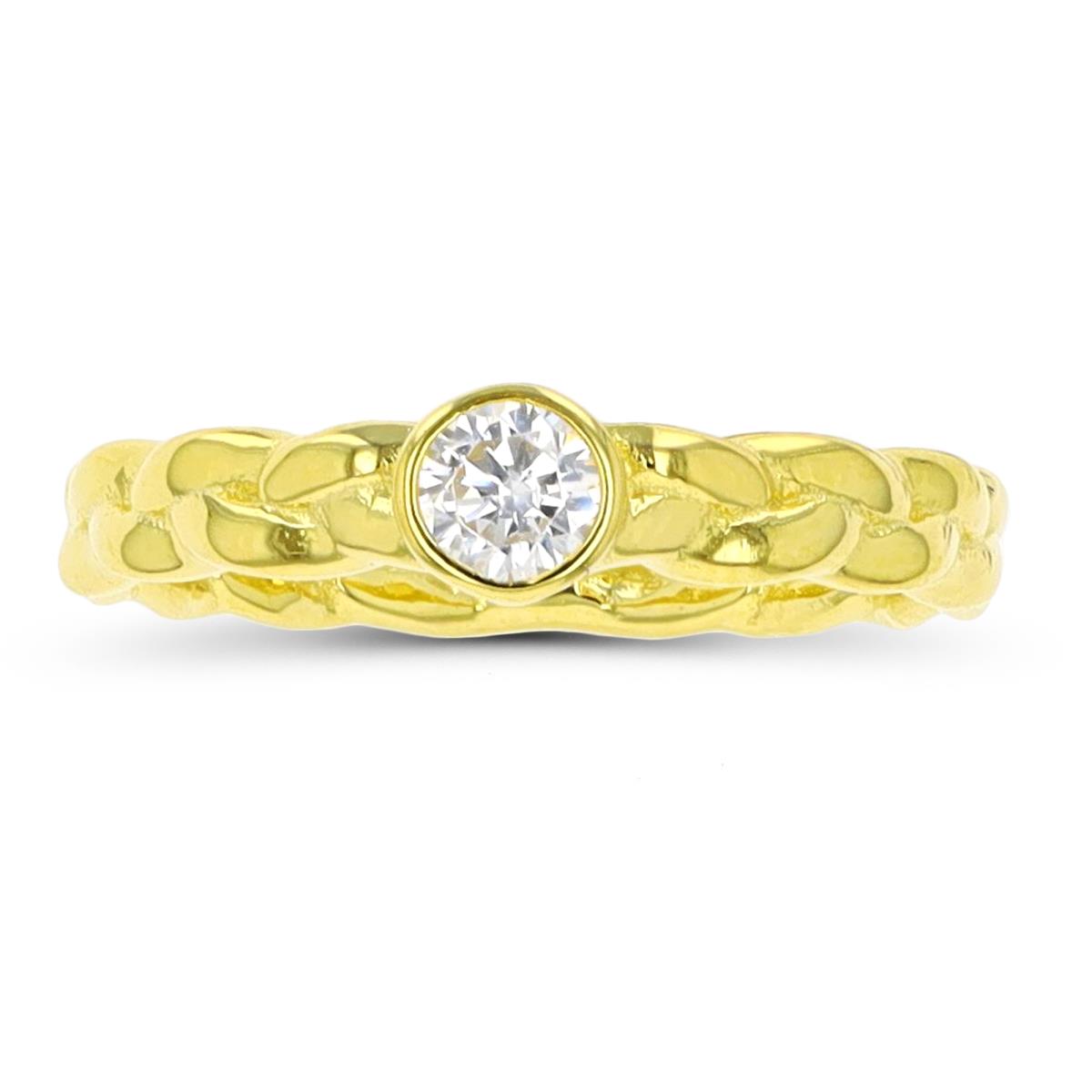 Sterling Silver Yellow 4mm Bezel White CZ Braided  Ring