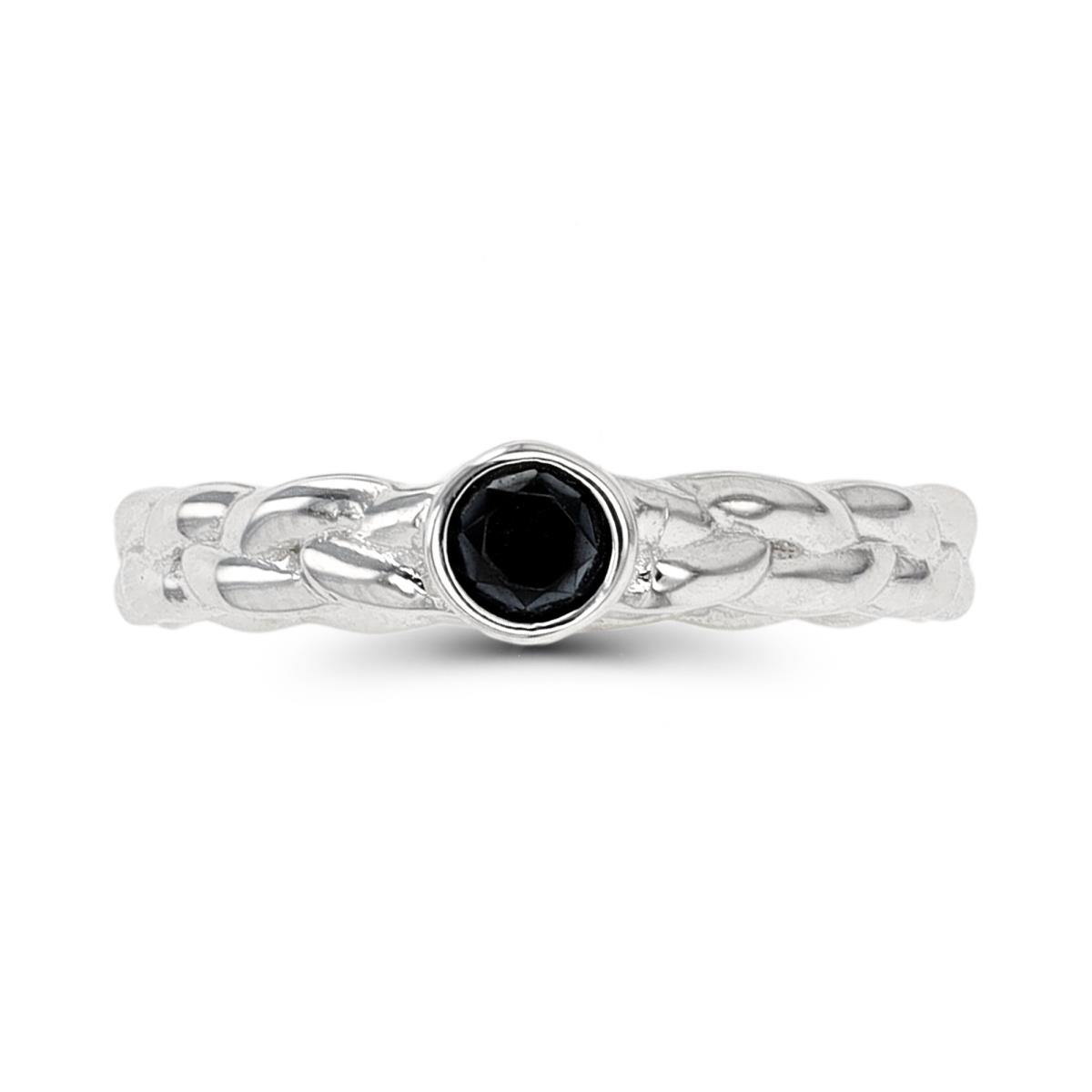 Sterling Silver Rhodium 4mm Bezel Black Spinel Braided Ring