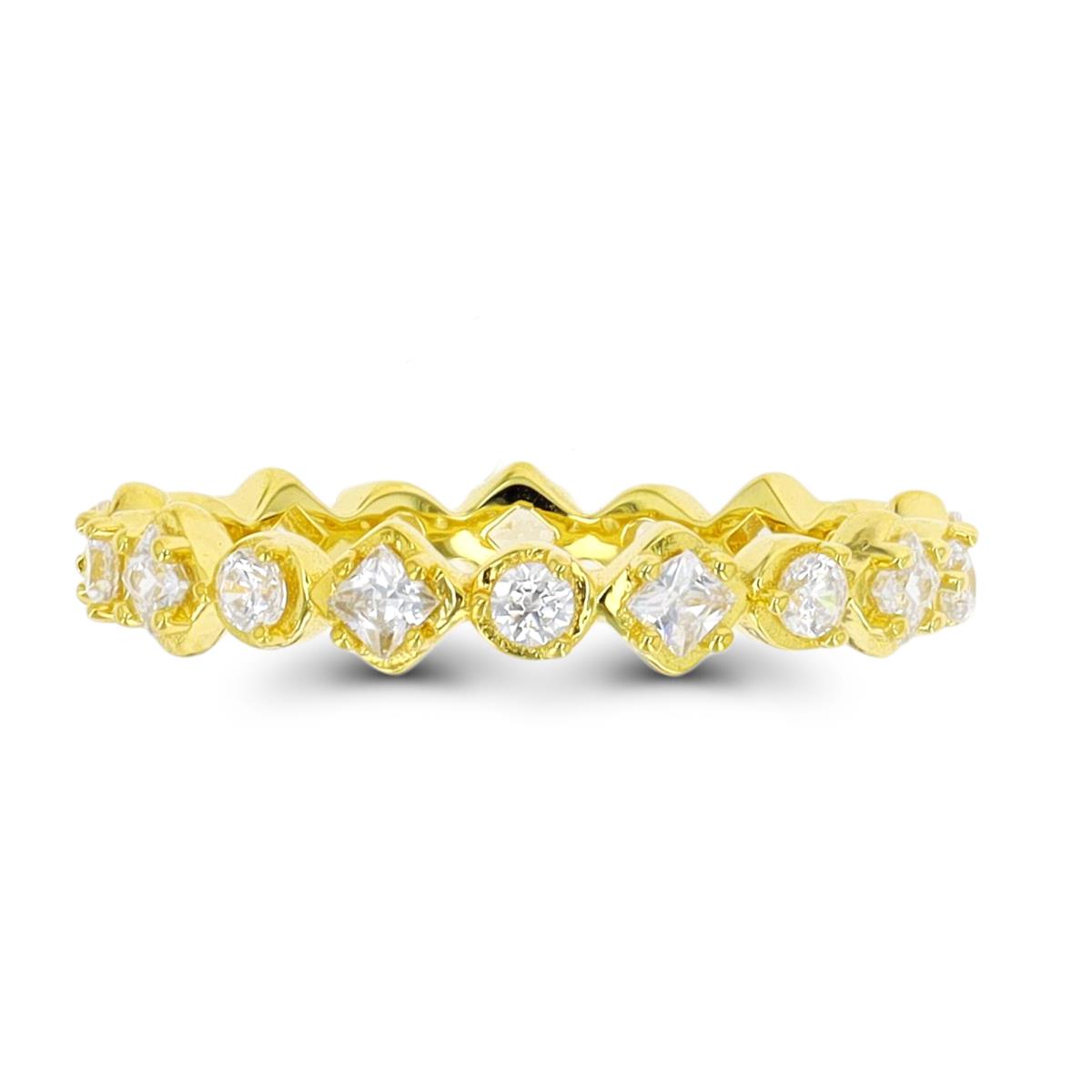 Sterling Silver Yellow Alternating Square & Round White CZ Eternity Ring