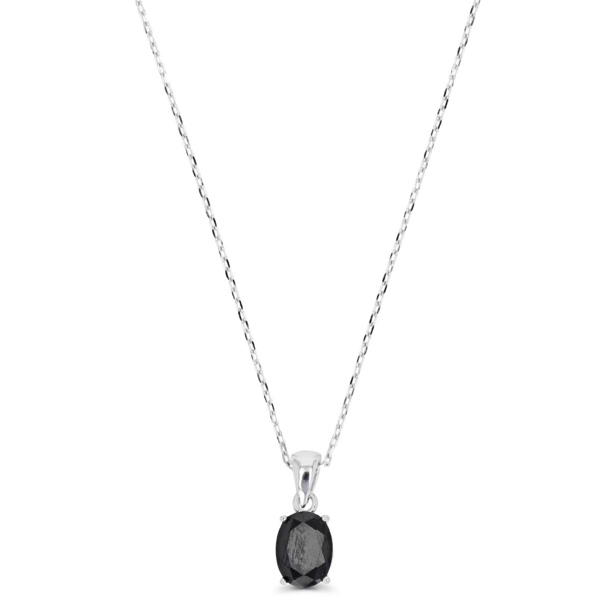 Sterling Silver Rhodium 8X6mm Black Spinel & Created White Sapphire 18"+2"  Necklace