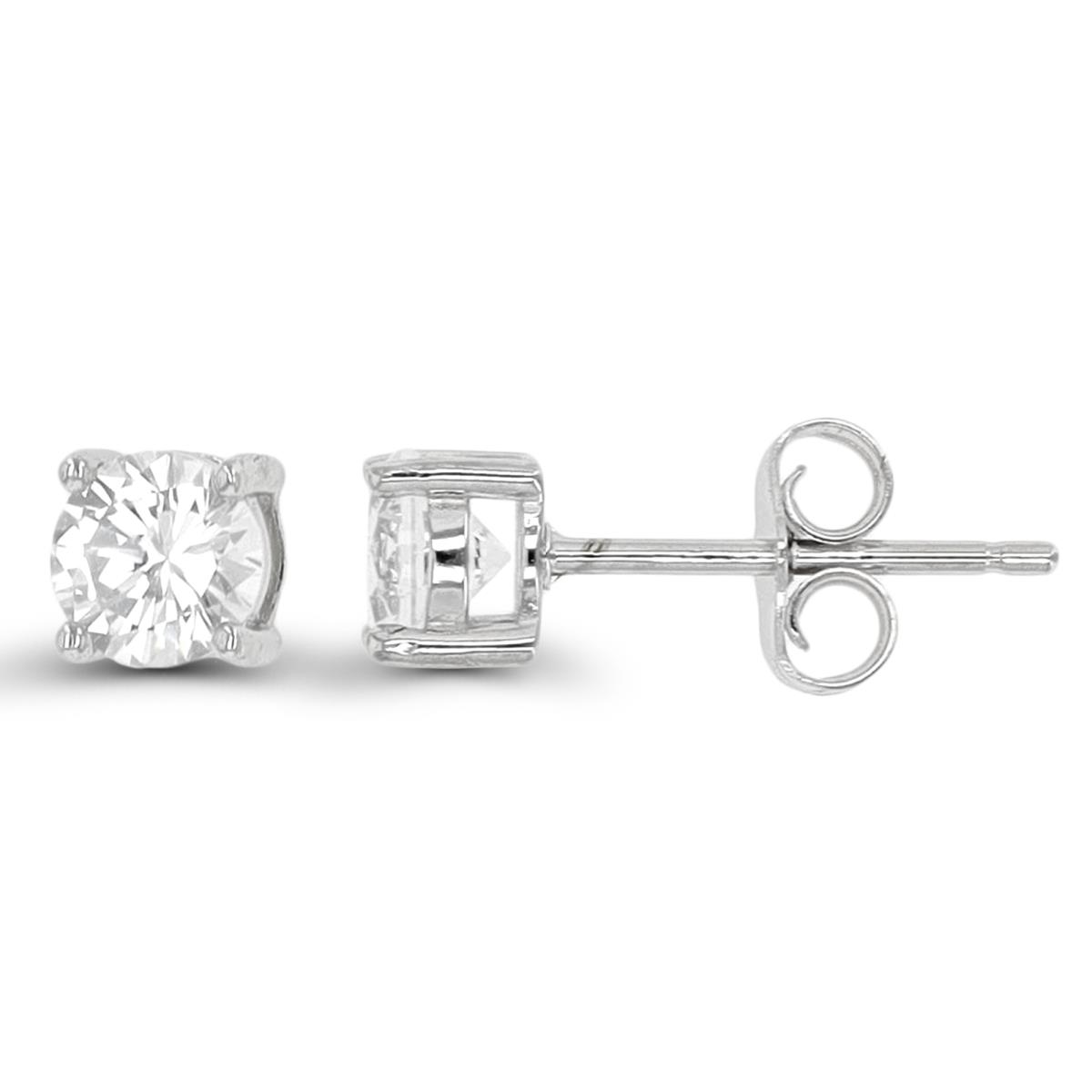 Sterling Silver Rhodium 5mm Created White Sapphire Stud Solitare Earring