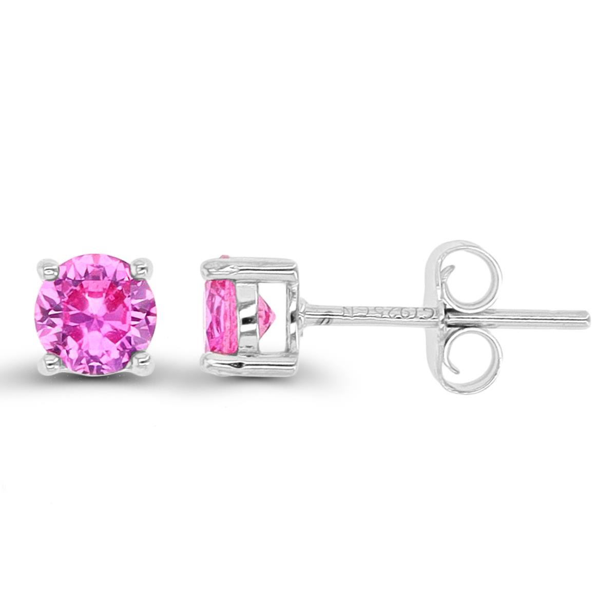 Sterling Silver Rhodium 5mm #2 Pink Stud Solitare Earring