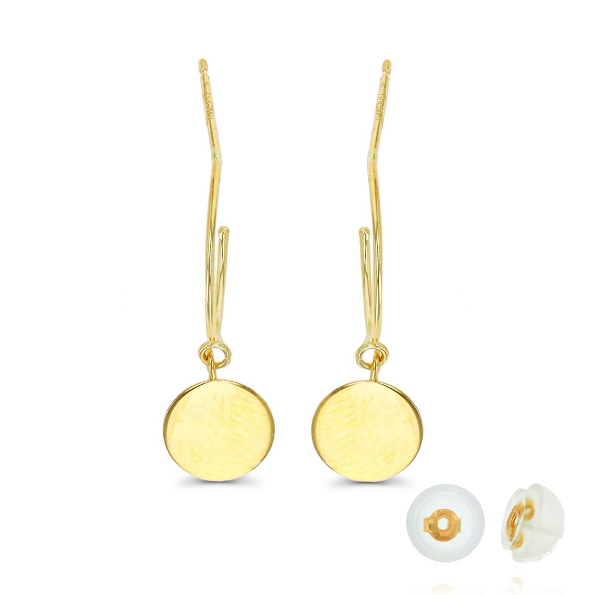 14K Yellow Gold Dangling Circle  Half Huggie Earring with Silicone Back