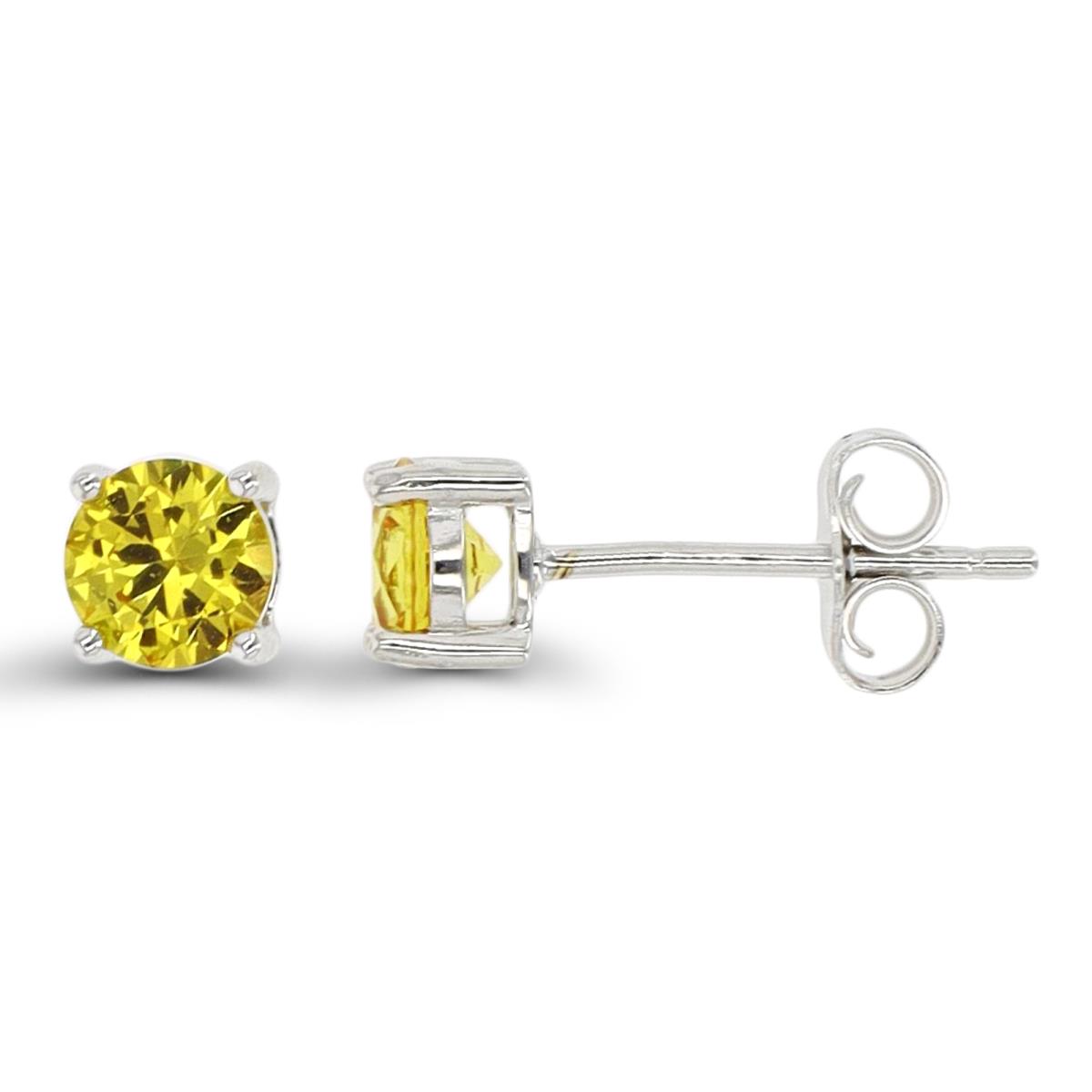 Sterling Silver Rhodium 5mm #21 Yellow Stud Solitare Earring  