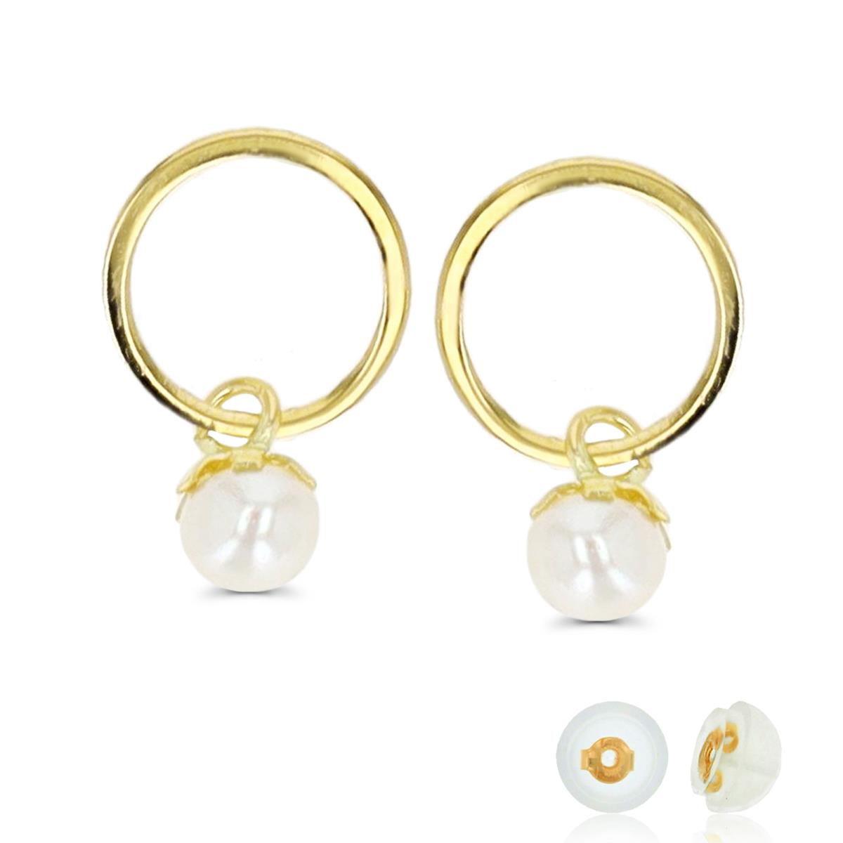 14K Yellow Gold Pearl Open Circle Stud Earring with Silicone Back