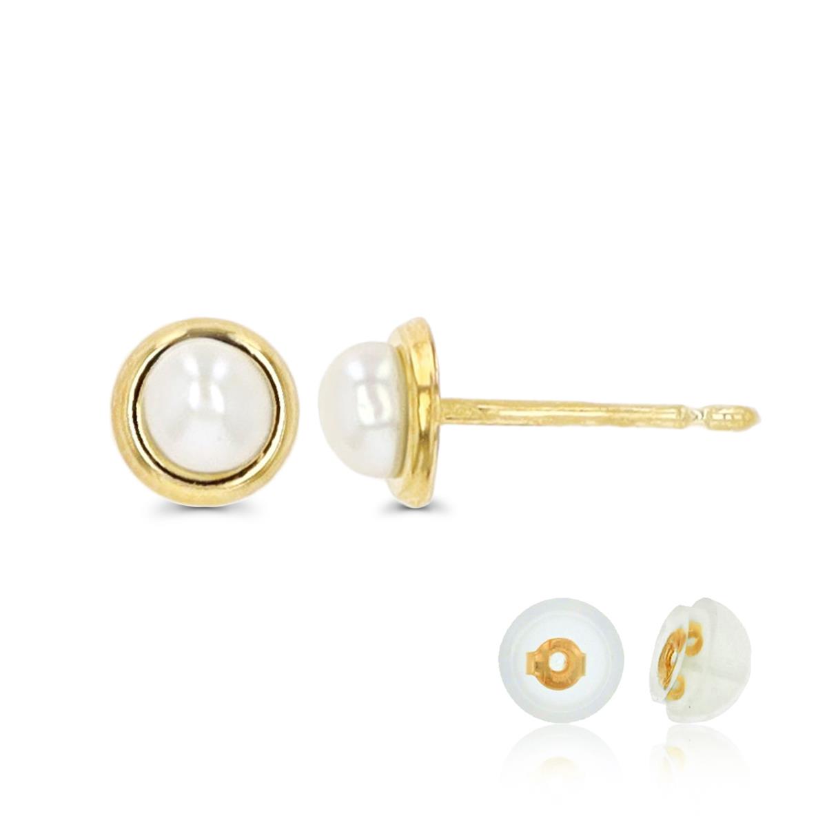 10K Yellow Gold 3mm Pearl Bezel Stud Earring with Silicone Back