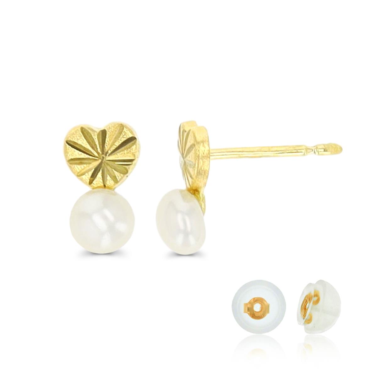 14K Yellow Gold Pearl DC Heart Stud Earring with Silicone Back