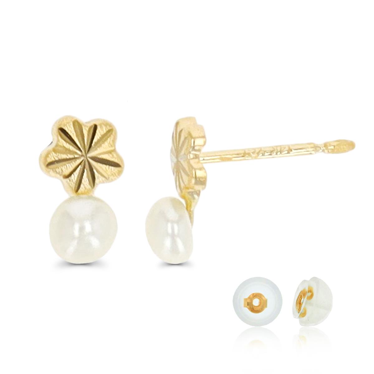 14K Yellow Gold Pearl DC Clover Stud Earring with Silicone Back