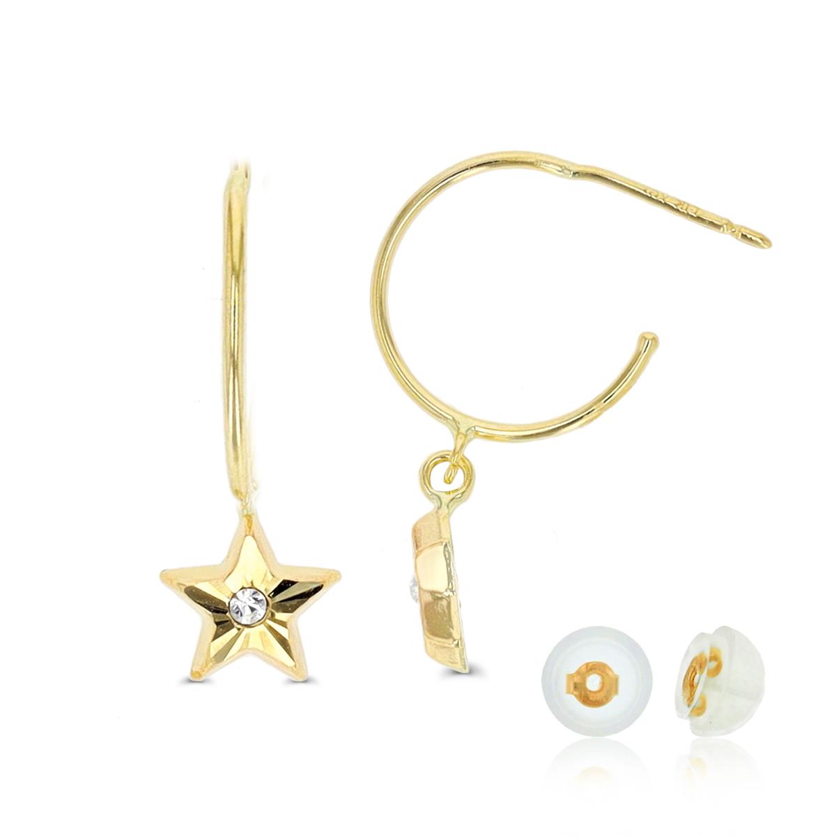 14K Yellow Gold Dangling Star Half Hoop Earring with Silicone Back