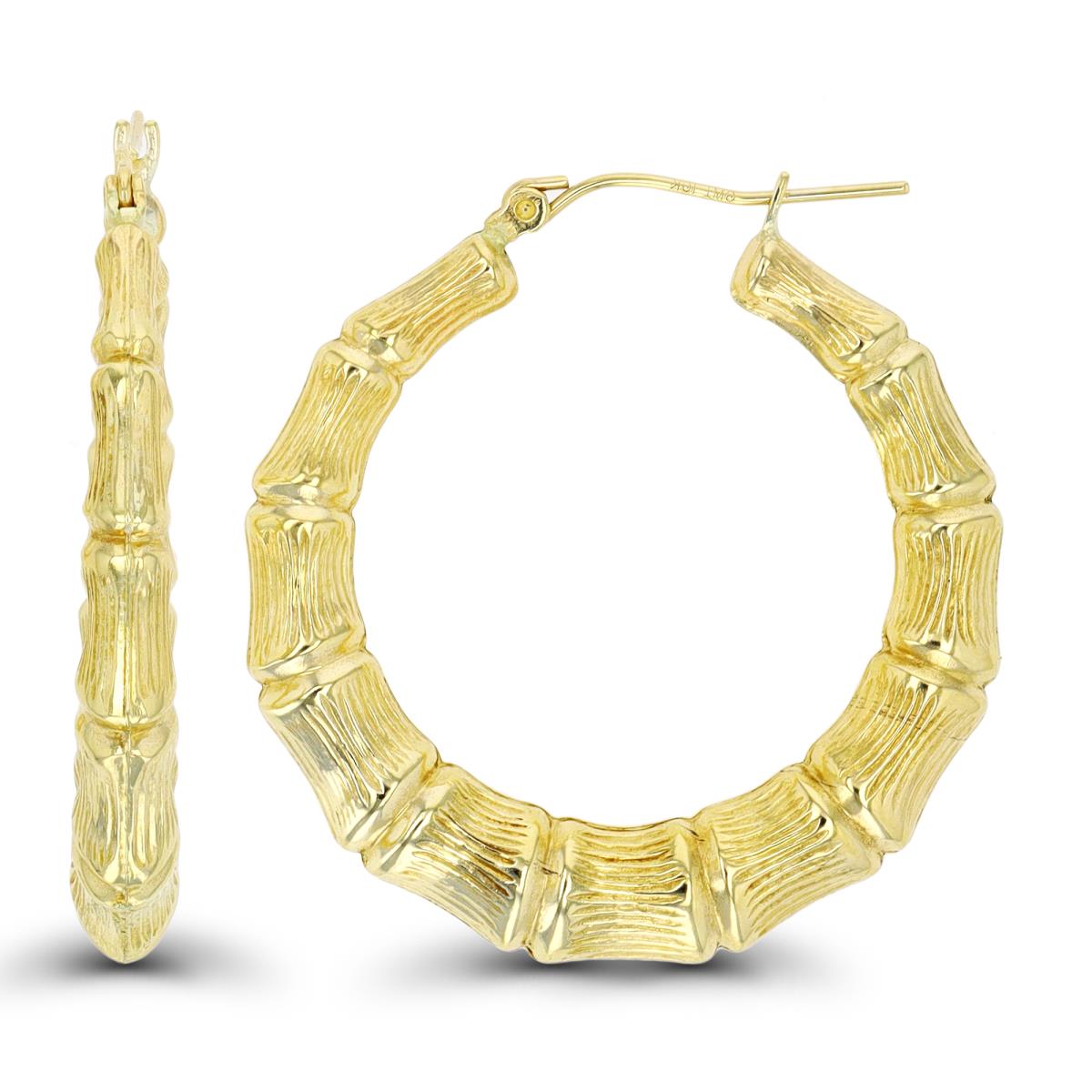 10K Yellow Gold 35x5mm Bamboo Hoop Earrings