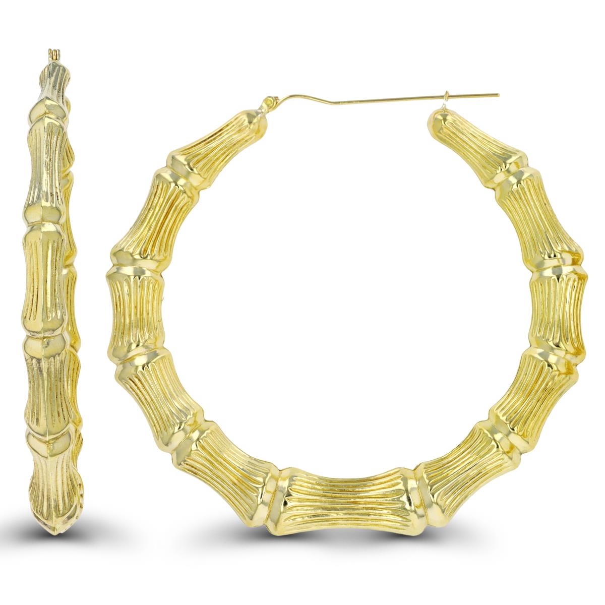 10K Yellow Gold 70x7mm Bamboo Hoop Earrings