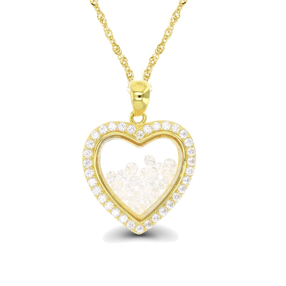 Sterling Silver Yellow 1 Micron Heart RD CZ Glass 18+2" Necklace