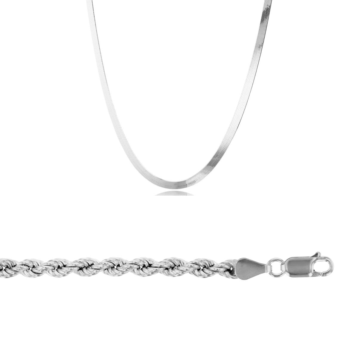Sterling Silver Anti-Tarnish Rope & Herringbone 20" Chain Set