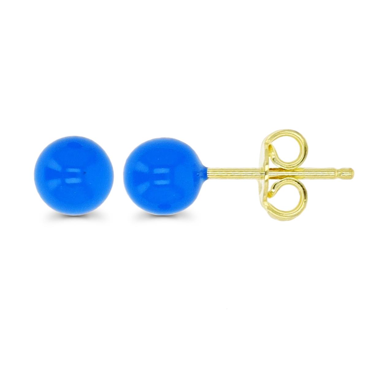 14K Yellow Gold 5mm B2 Blue Enamel Ball Stud Earring