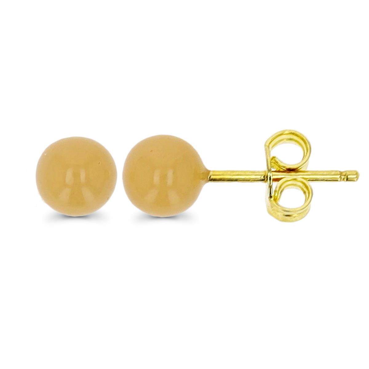 14K Yellow Gold 5mm E4 Peach Enamel Ball Stud Earring