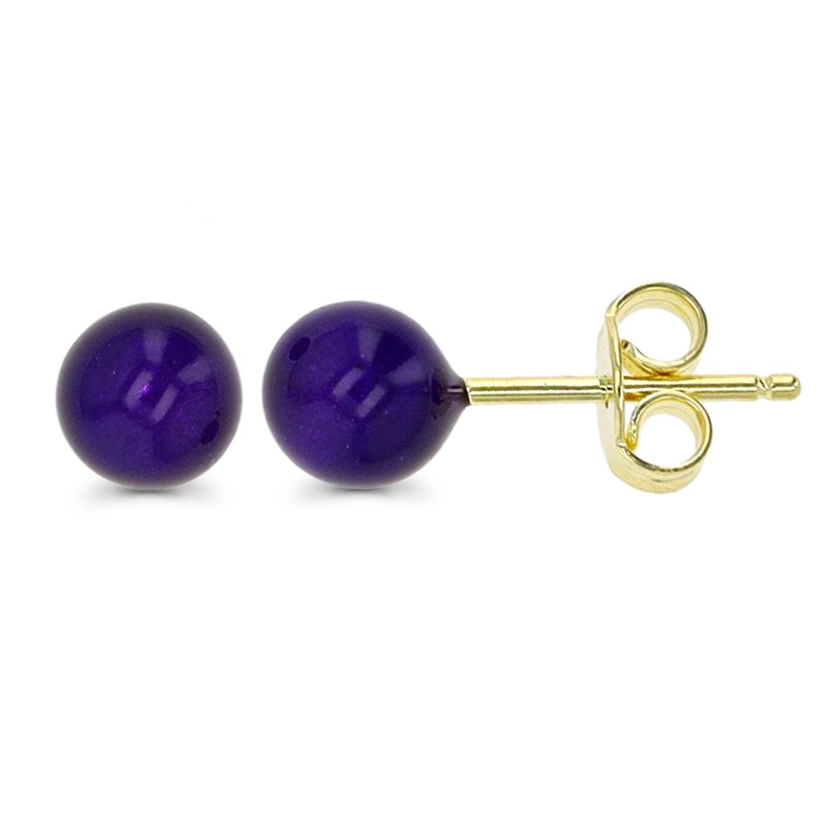 14K Yellow Gold 5mm C5 Purple Enamel Ball Stud Earring