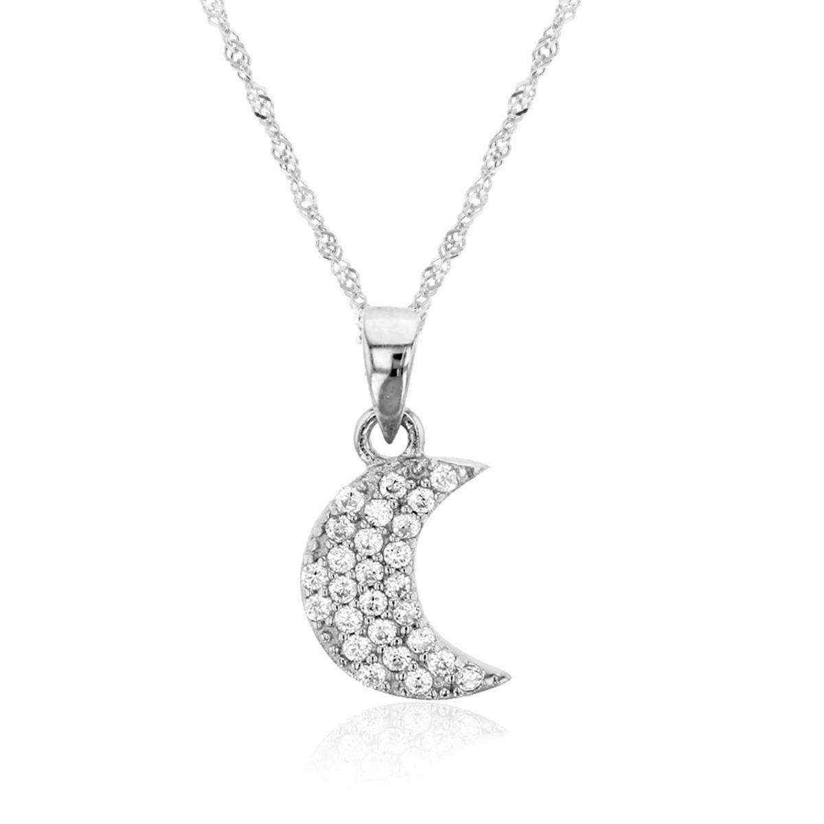 Sterling Silver Rhodium Crescent Moon 10"+2" Singapore Necklace