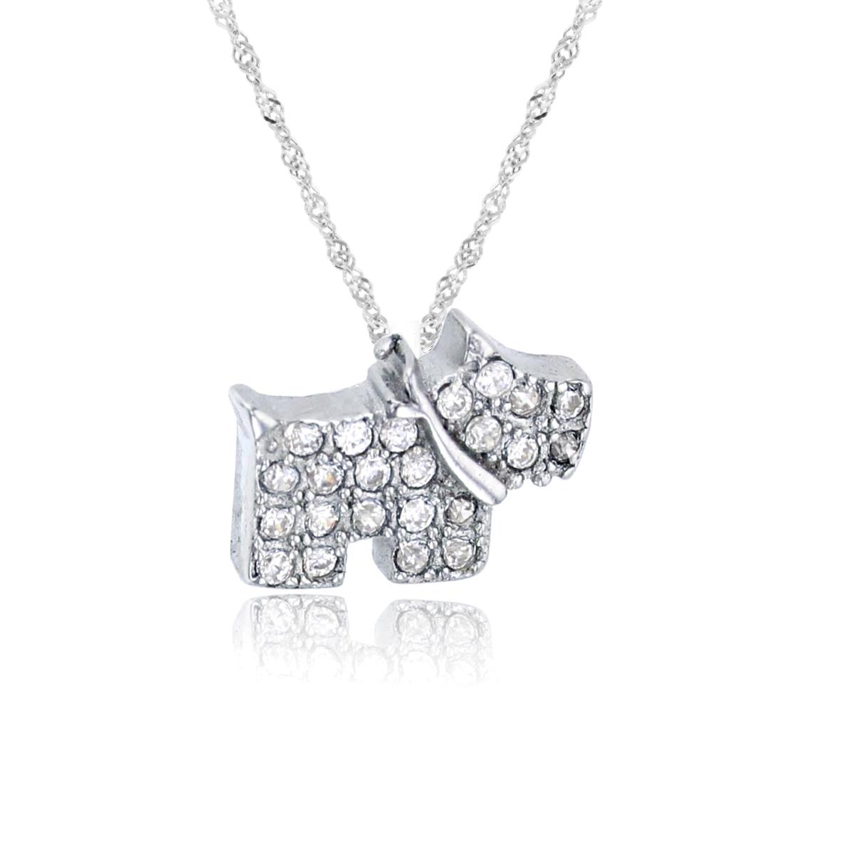 Sterling Silver Rhodium Micropave Dog 10"+2" Singapore Necklace